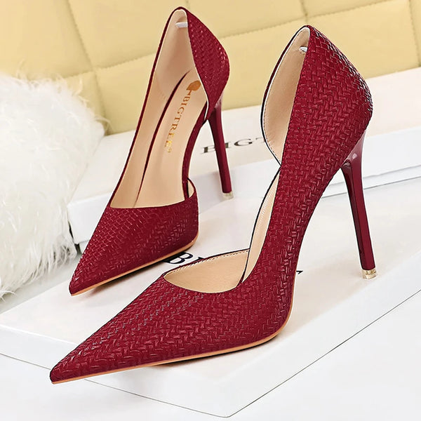 Fashion Wedding Red Women Pumps  New Weave Pattern High Heels
