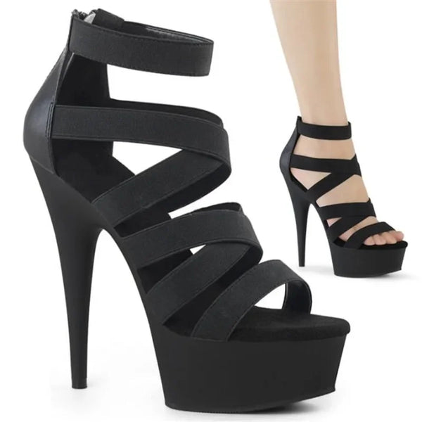 Sandalias elegantes Exegang para oficina, con tiras cruzadas, para discoteca, 15 cm
