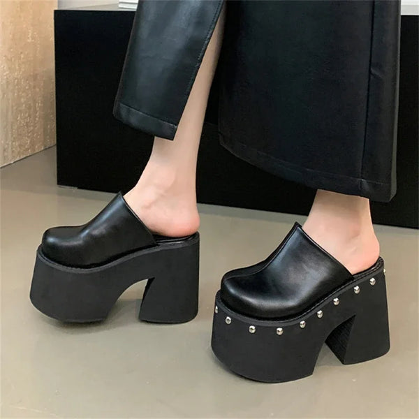 Zapatillas de plataforma con remaches estilo callejero para mujer, zapatos sexis de tacón alto y suela gruesa