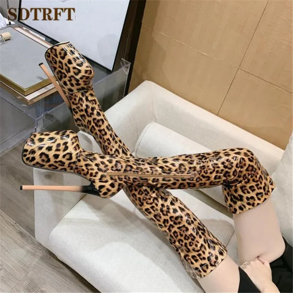 Botas largas por encima de la rodilla con tacón de aguja fino de 20 cm para pole dance