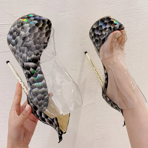 Extreme PVC transparent Peep Toe  Platform Women Sandals Stiletto Heels