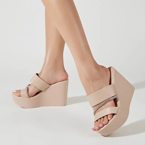 New Wedges Shoes For Women Fashion Design Open Toe Slides Platform High Heels