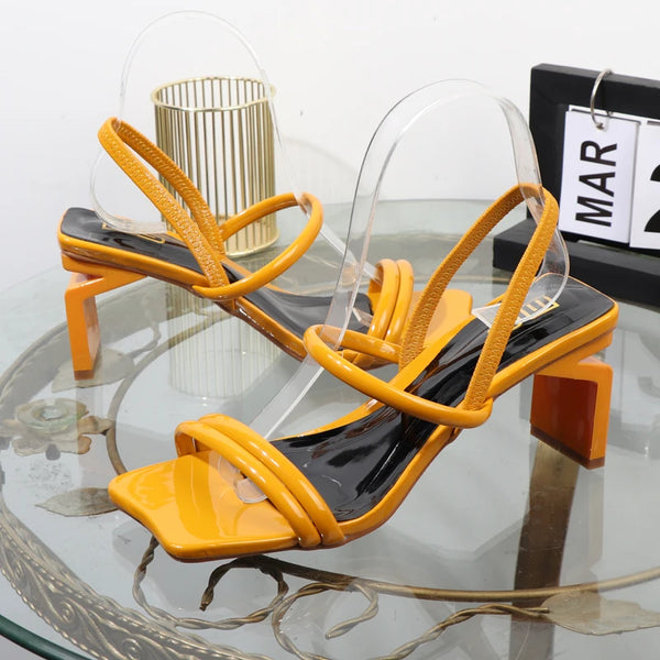 summer sandals with thick square heel and elastic band plus size women's shoes