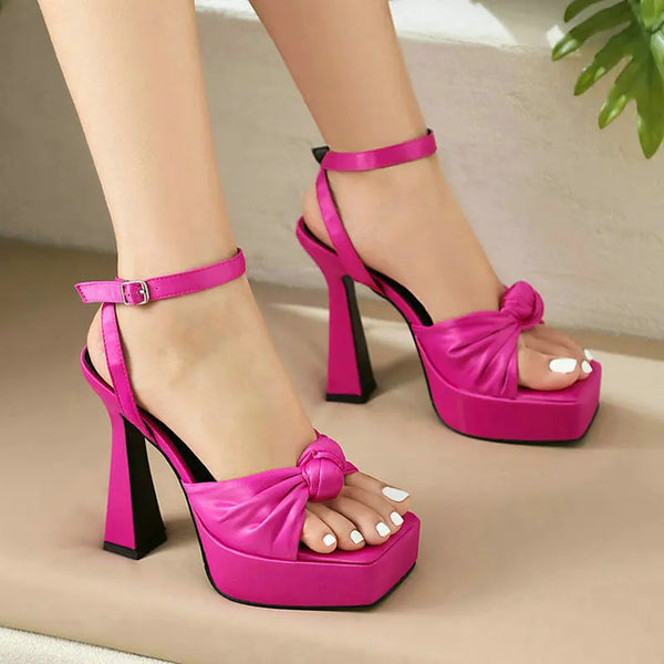 Summer Women High Heel Shoes Platform Square High Heel Ladies Sandals Microfiber HighShoes