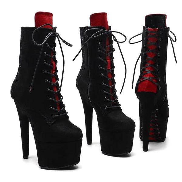 Botas modernas de tacón alto con plataforma para fiesta de 17 cm/7 pulgadas para mujer
