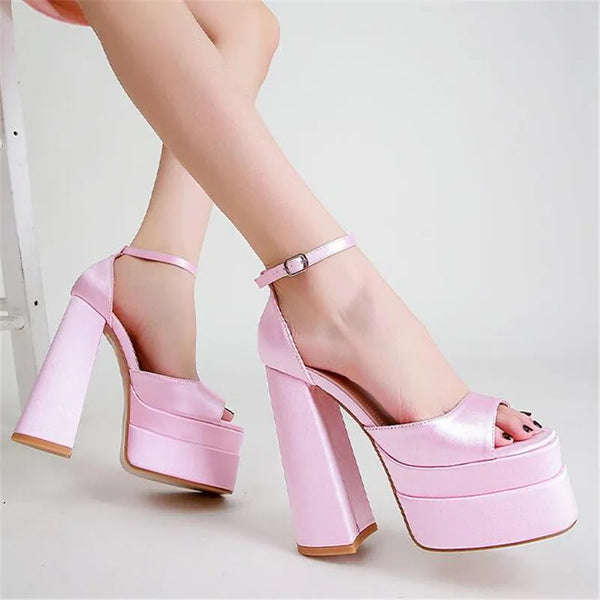 Sandalias de tacón grueso ultraalto de 16 cm para boda, zapatos de mujer
