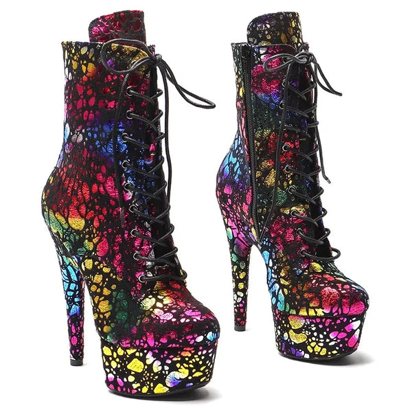 Colour PU Upper 15CM/6Inch Women's Platform Party High Heels Boots