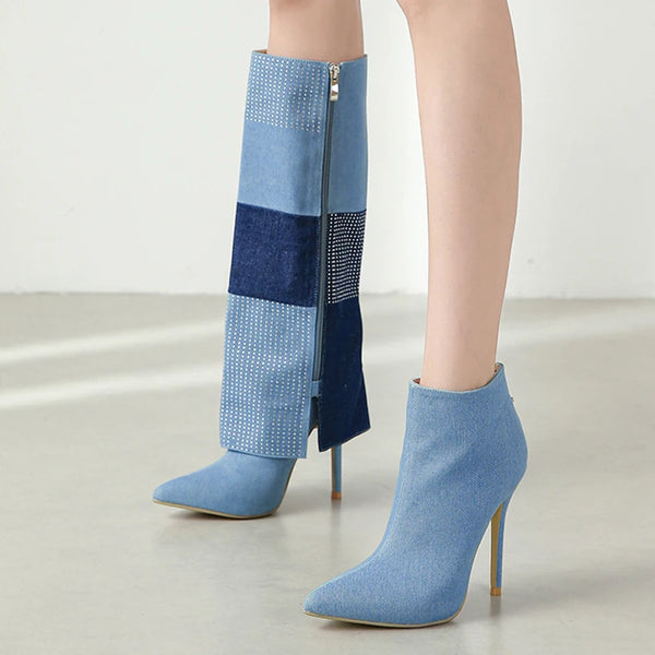 New Style Detachable Women Crystal Rhinestone Knee High Boots