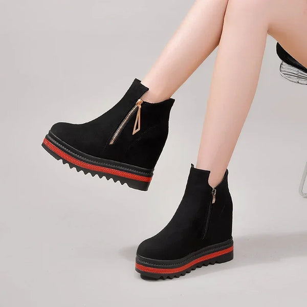 Women's Ankle Boots Winter Leather Short Plush Warm Boots for Woman