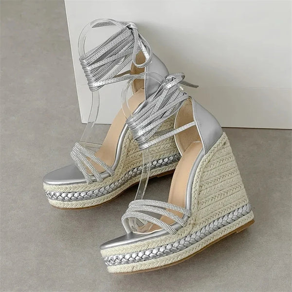 Crystal Narrow Band Open Toe Casual Wedge Sandals Women