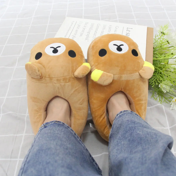 Pantuflas de algodón de lujo para mujer con diseño de oso de invierno