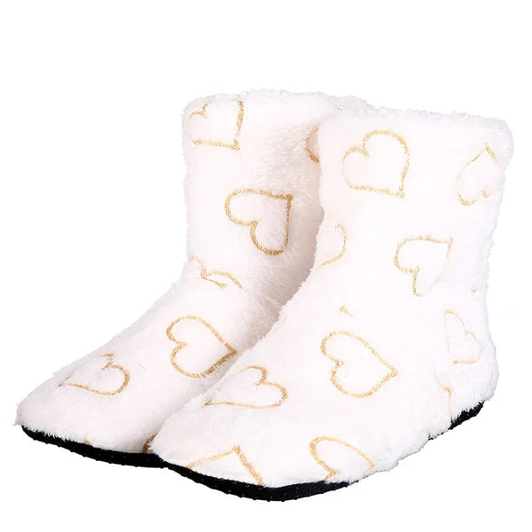 Zapatillas de invierno de interior de algodón suave con forma de corazón