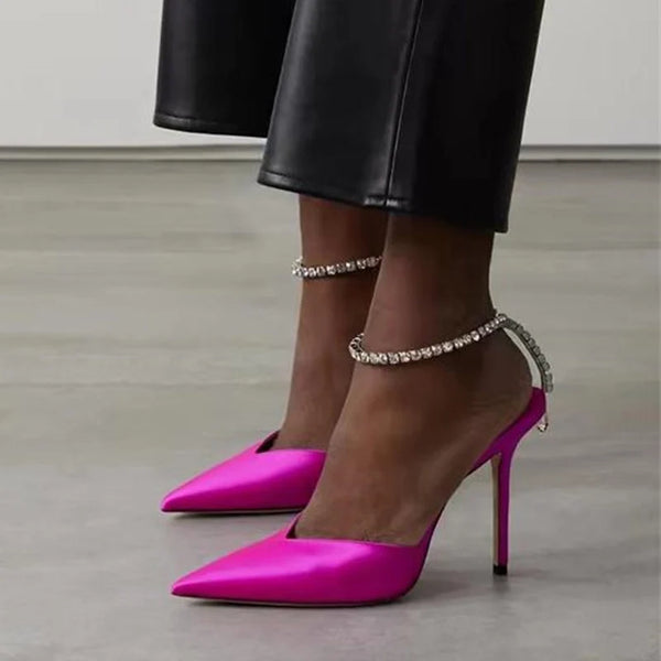 New Fashion Rhinestones Chain Women Pumps Elegant High Heels