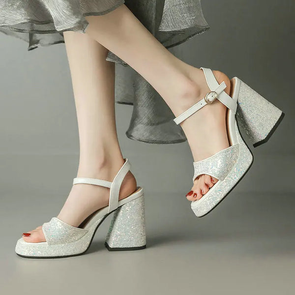 Summer Women High Heel Shoes Platform Square High Heel Ladies Sandals