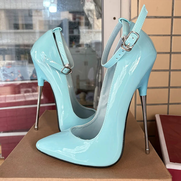 Sky Blue 16cm Extreme Metal High Heels Stilettos