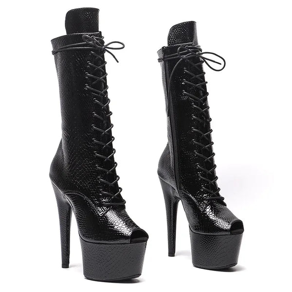 Botas modernas de tacón alto con plataforma para fiesta, de PU, de 17 cm/7 pulgadas, para mujer