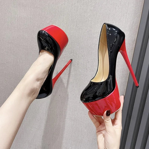 Sexy Platform Round Toe Patent Leather Women Pumps Elegant Wedding Party Shoes