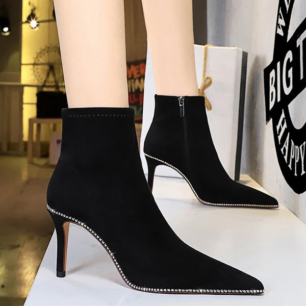 Sexy Party Rhinestones Suede Women Boots Stiletto High-heel Boots
