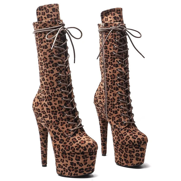 Botas modernas de tacón alto con plataforma de 17 cm/7 pulgadas y parte superior de PU para fiesta
