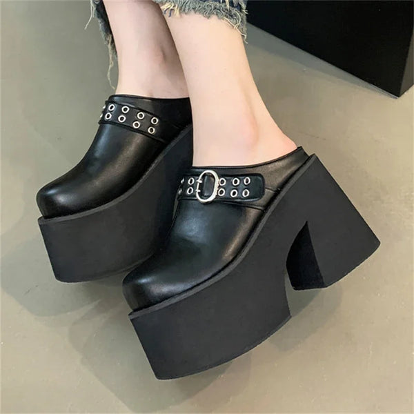 Roman Platform Belt Buckle Women Slippers Fashion Thick Bottom Square High Heel