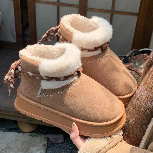 Botas de nieve de suela gruesa coloridas y retro de moda