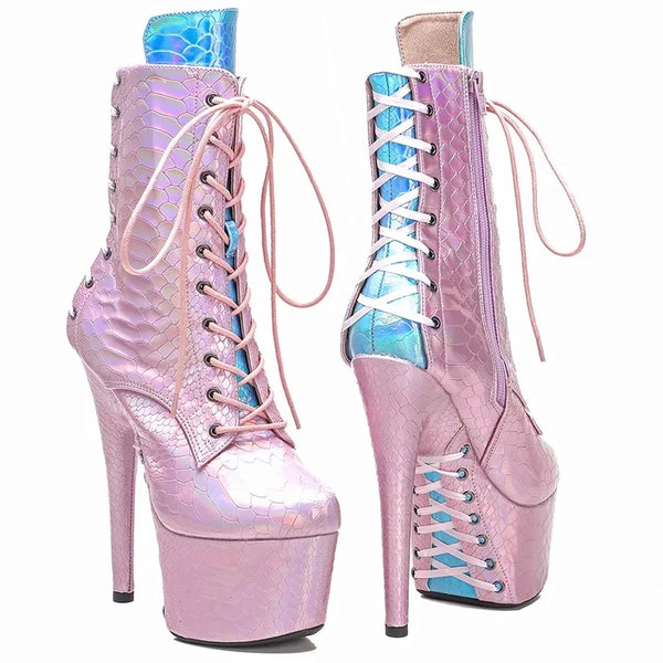 Botas modernas de tacón alto para fiesta con plataforma para mujer de 17 cm/7 pulgadas