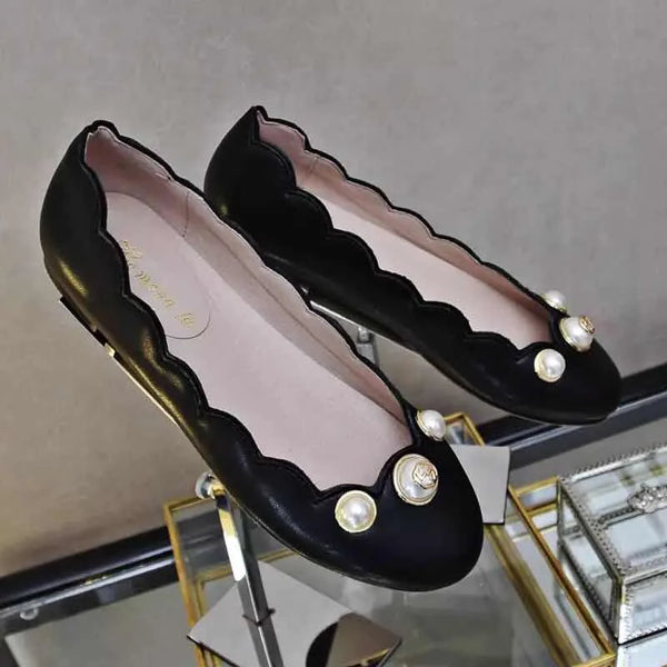 New retro pearl flat sole single shoe with shallow mouth and soft sole