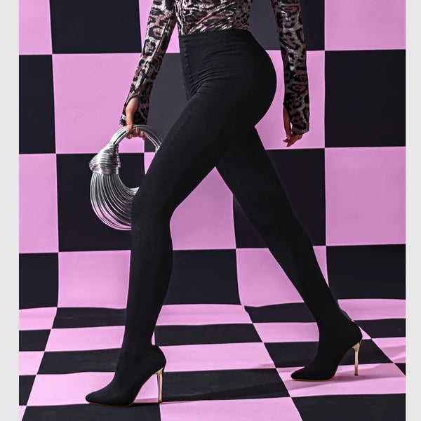 Cosy Stretch Fabric Long Trousers Over-the-Knee Boots Women Sexy Thin High Heels