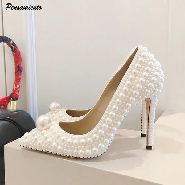 Luxury All perals Decoration White Women Pumps