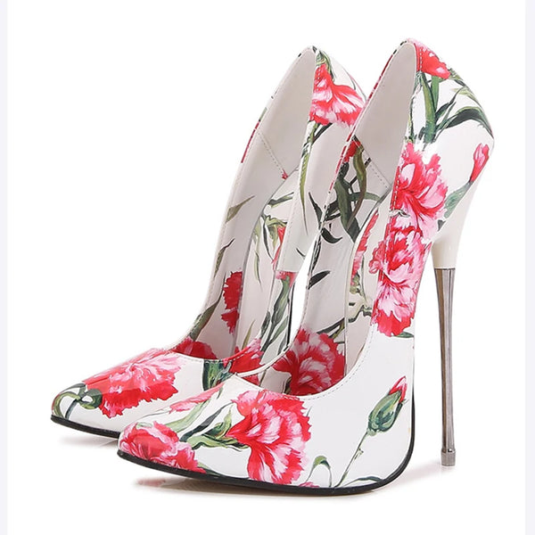 Nuevos tacones de aguja de 16 cm con estampado floral, sexys, para mujer