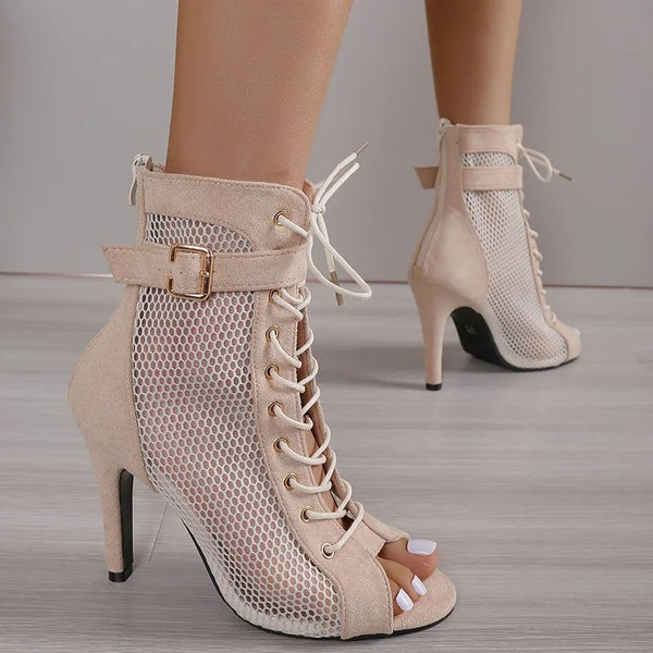 Fashion Show Net Fabric Cross Strap Sexy High Heel Sandals