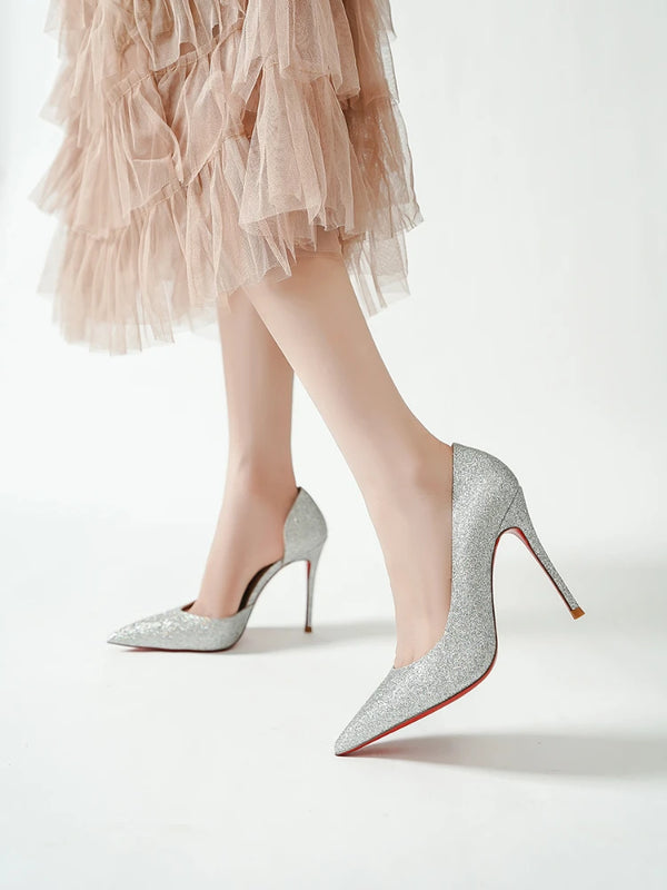 Silver high heels women's