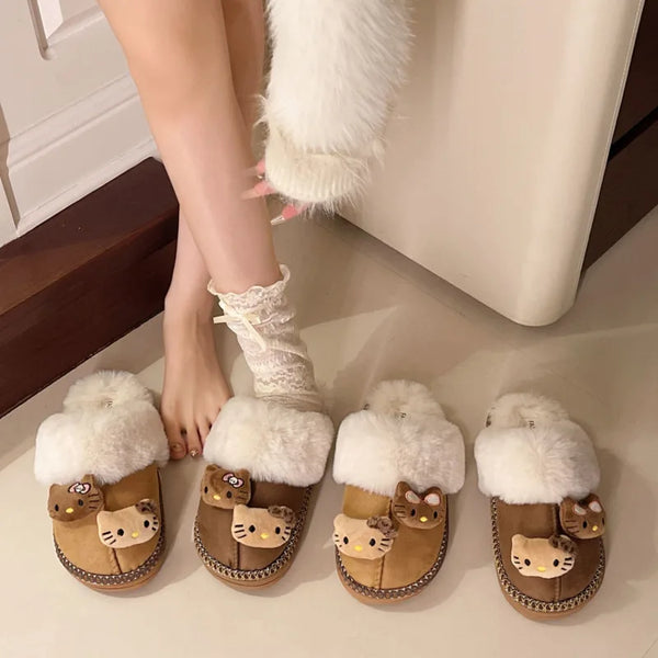 Lindas pantuflas de algodón con dibujos de Hello Kitty para mujer
