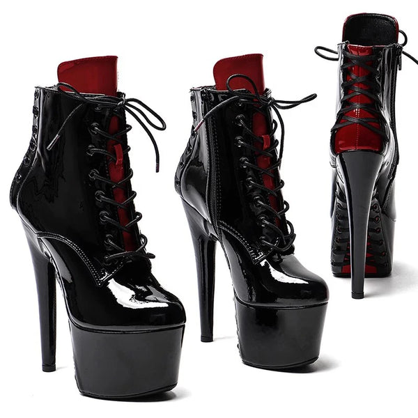 Botas modernas de tacón alto con plataforma para fiesta, de PU, de 17 cm/7 pulgadas, para mujer