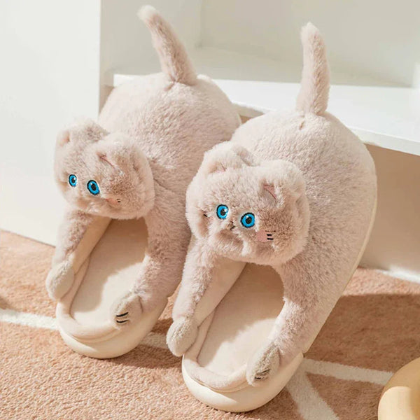 Bonitas pantuflas de gato para mujer, pantuflas peludas de invierno para el hogar