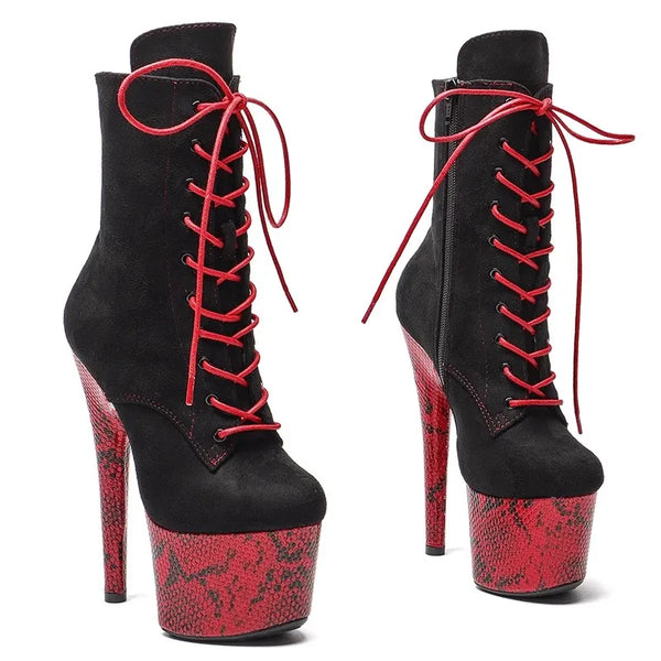 Botas modernas de tacón alto para fiesta con plataforma para mujer de 17 cm/7 pulgadas