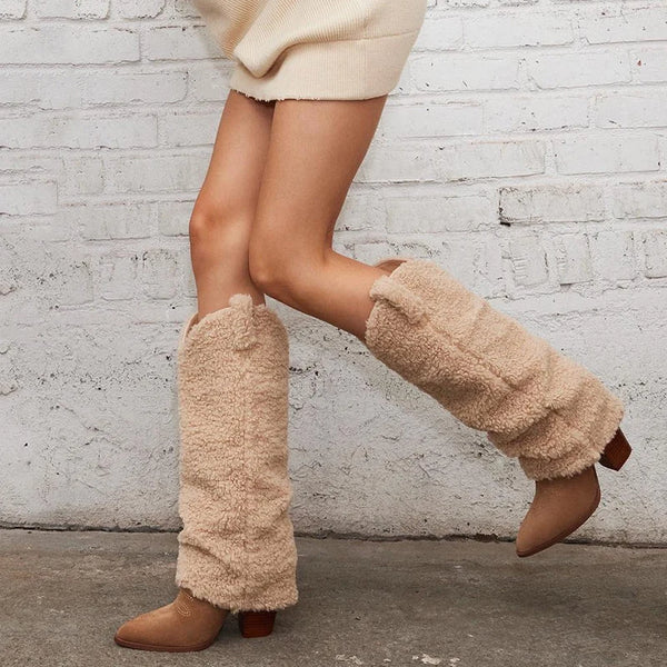 Autumn Winter 7CM Square Heels Western Style Cowboy Boots For Women