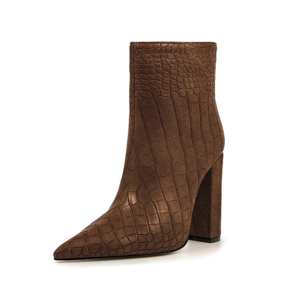 Winter Women Ankle Boots Pointed Toe Square High Heel Ladies Short Boots