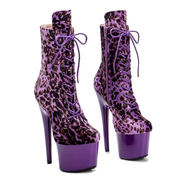 Botas modernas de tacón alto con plataforma para fiesta, de PU, de 17 cm/7 pulgadas, para mujer