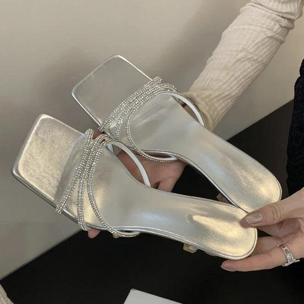 Fashion Square Toe Thin Heels Women Slippers