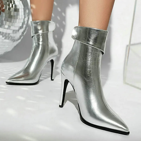 Ankle Boots Pointed Toe Thin High Heel Ladies Short Boots PU Leather Zipper Dress  Boots