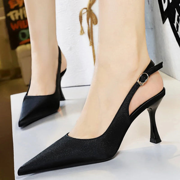 Women Sandals Pointed Kitten Heels Lady Summer Shoes Silks Satins Women