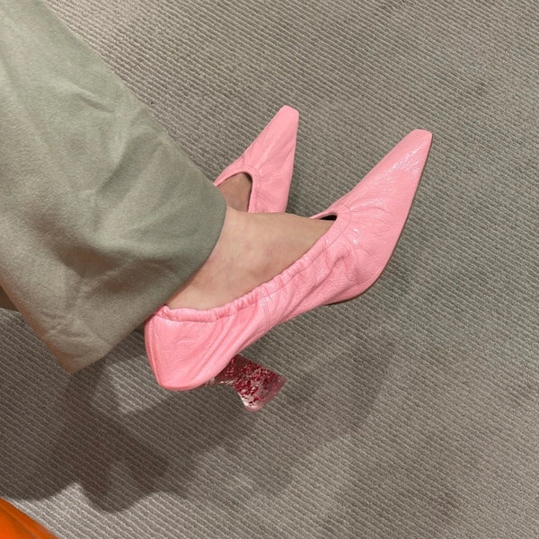 Small Square Head Thick Heel Soft Leather Shallow Mouth Witch Shoes