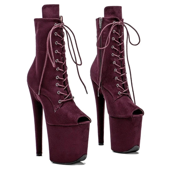 New Suede Upper Peep Toe 20CM/8Inches Platform Party High Heels Modern Boots