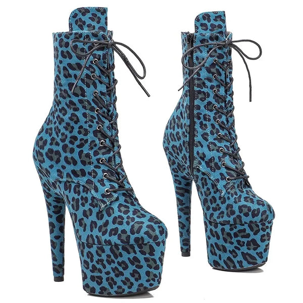 Botas modernas de tacón alto con plataforma de leopardo para mujer, 17 cm/7 pulgadas, para fiesta