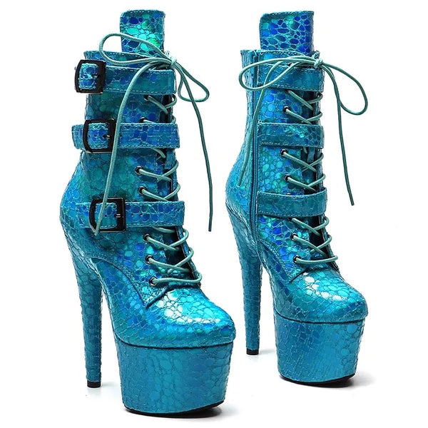 Botas modernas de tacón alto con plataforma para mujer, de 17 cm/7 pulgadas, para fiesta y baile en barra.