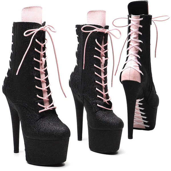 Botas modernas de tacón alto con plataforma para fiesta de 17 cm/7 pulgadas para mujer