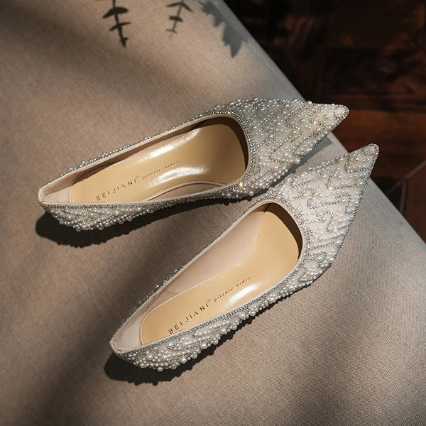 Autumn New Starry Sky Water Diamond, Pearl High Heels