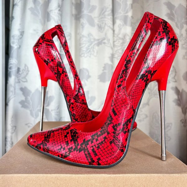 16cm High Heels Red SnakeSkin Stilettos Sexy Pumps