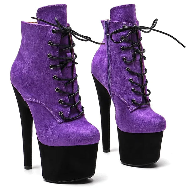Botas modernas de tacón alto con plataforma para mujer, parte superior de PU, 17 cm/7 pulgadas, para fiesta